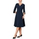 thumbnail image 1 of Vestido de mujer con vuelo Inspire Chic, escote en V, manga 3/4, elegante, corte A, vestido de trabajo 2XL azul marino, 1 of 5