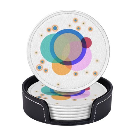 

LNWH Coasters Multicolored Intersection Leather Round Coasters Set of 6 for Kitchen Dining Room Living Room Bar - Tabletop Waterproof and Anti-scald
