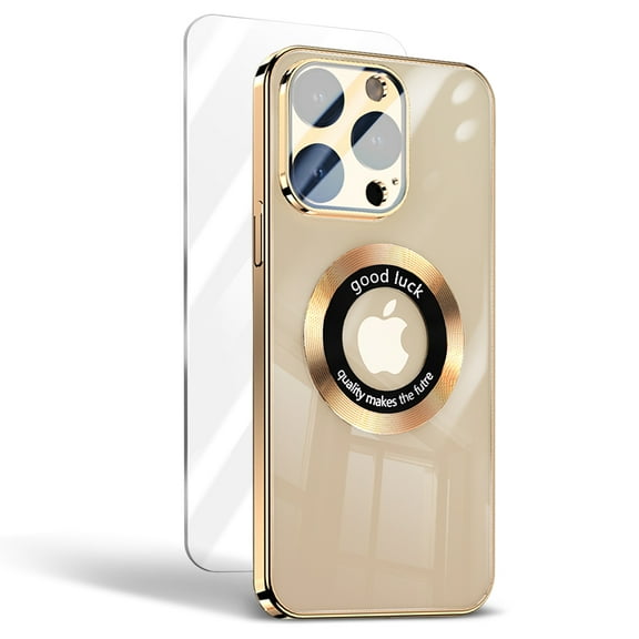 Allytechgroup Magnetic Compatible Phone Case for Apple iPhone 12 Pro, with Screen Protector Camera Lens Protector Shockproof Anti-Scratch Slim Fit Back Cover for iPhone 12 Pro, Gold