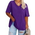 thumbnail image 2 of Langwyqu Solid Color V Neck Women Plus Size Casual Tee Shirt Loose Fit Tunic Tops, 2 of 5