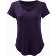 thumbnail image 3 of FINALGANG New T-Shirt For Women Solid Color V-Neck Short Sleeve Hollow Out Curved Hem Tshirts Adult Durable Sunsuit Clothes, 3 of 3