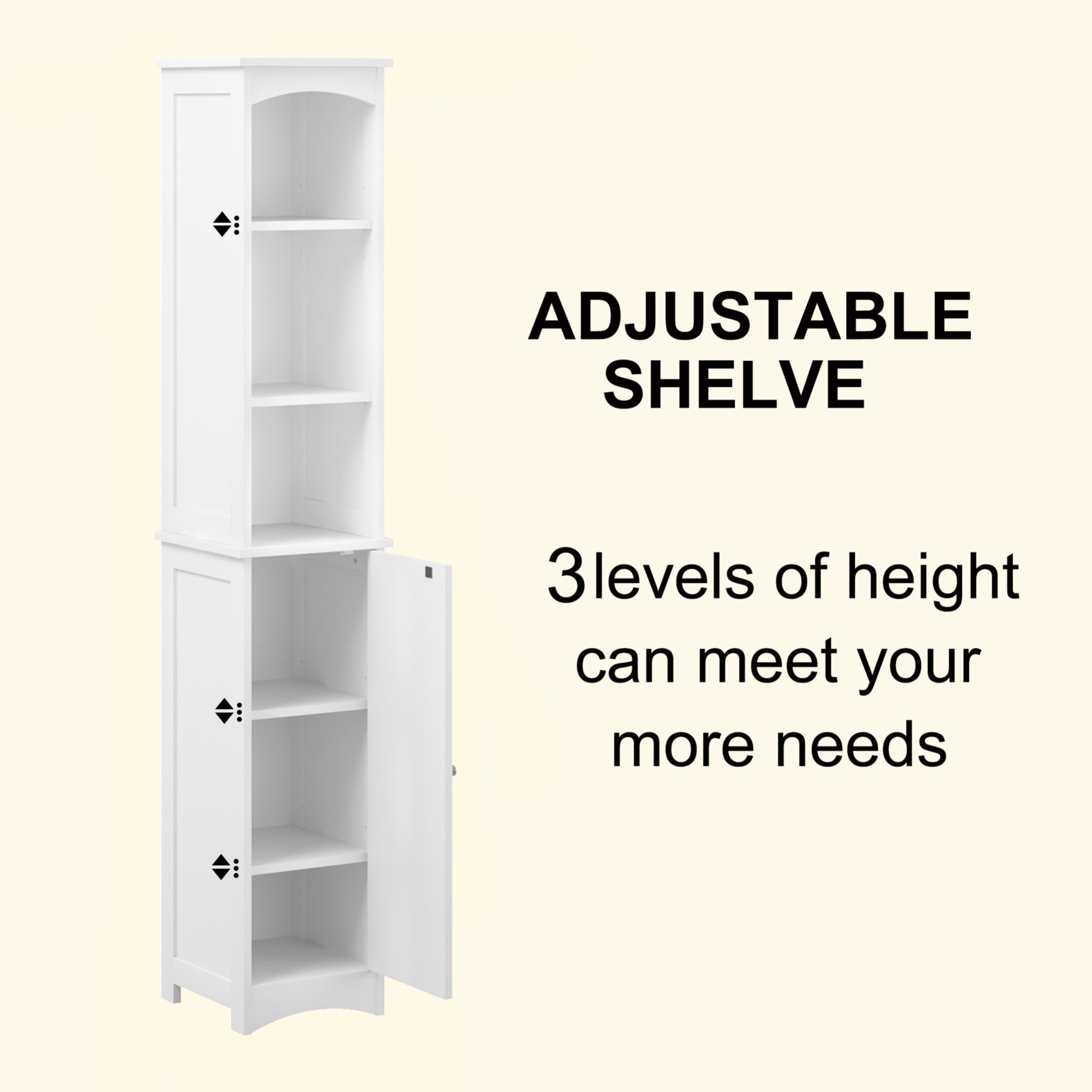 Noble House 64" Tall Bathroom Storage Cabinet, Slim Freestanding Linen Tower with Adjustable Shelves, White