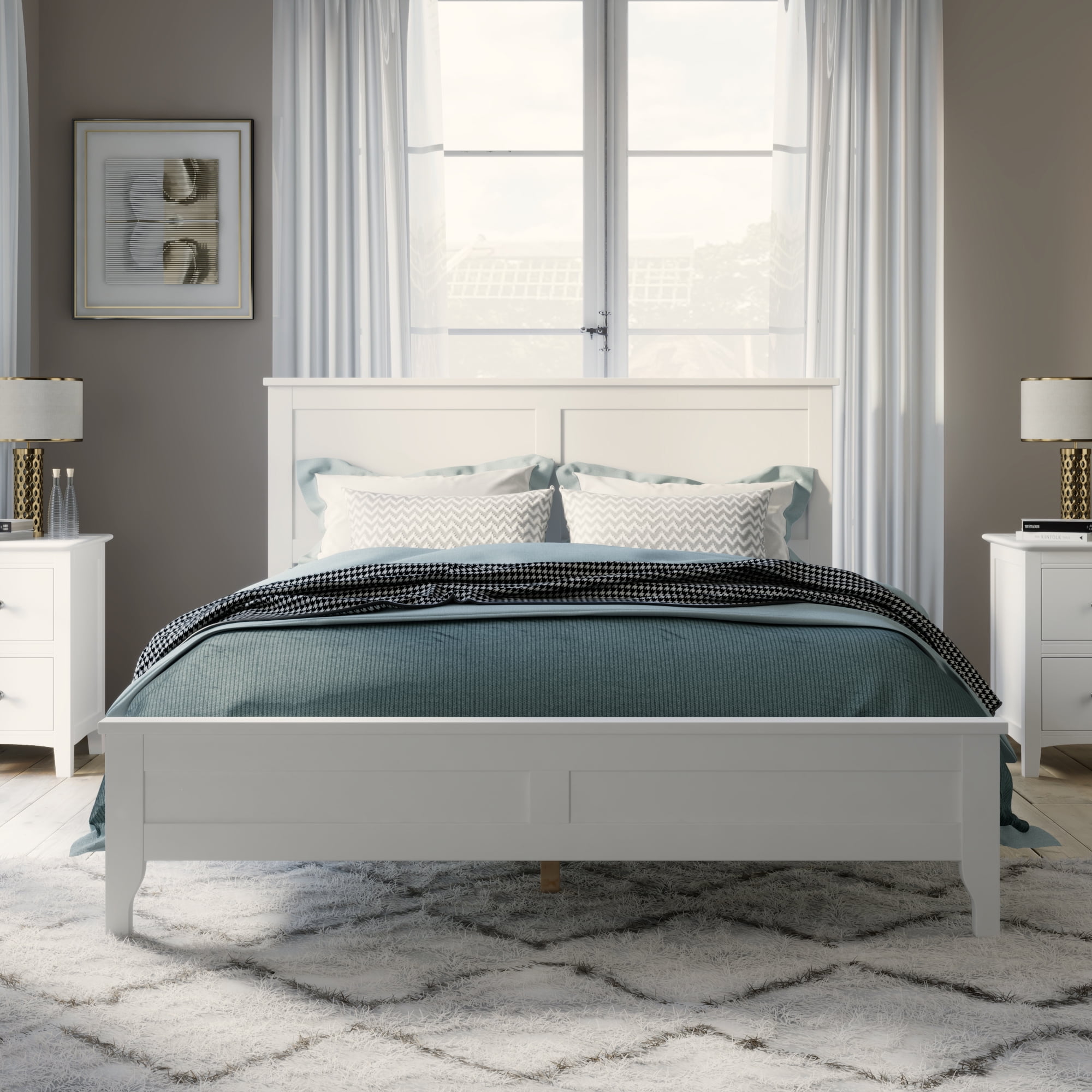 MAYEERTY Full Modern Solid Wood Platform Bed for Bedroom White