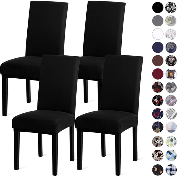 Dining Chair Covers,Kitchen Chair Cover,Parsons Chair Slipcover,Spandex Chair Protectors for Dining Room Stretch Chairs Cover Set of 4 -Black