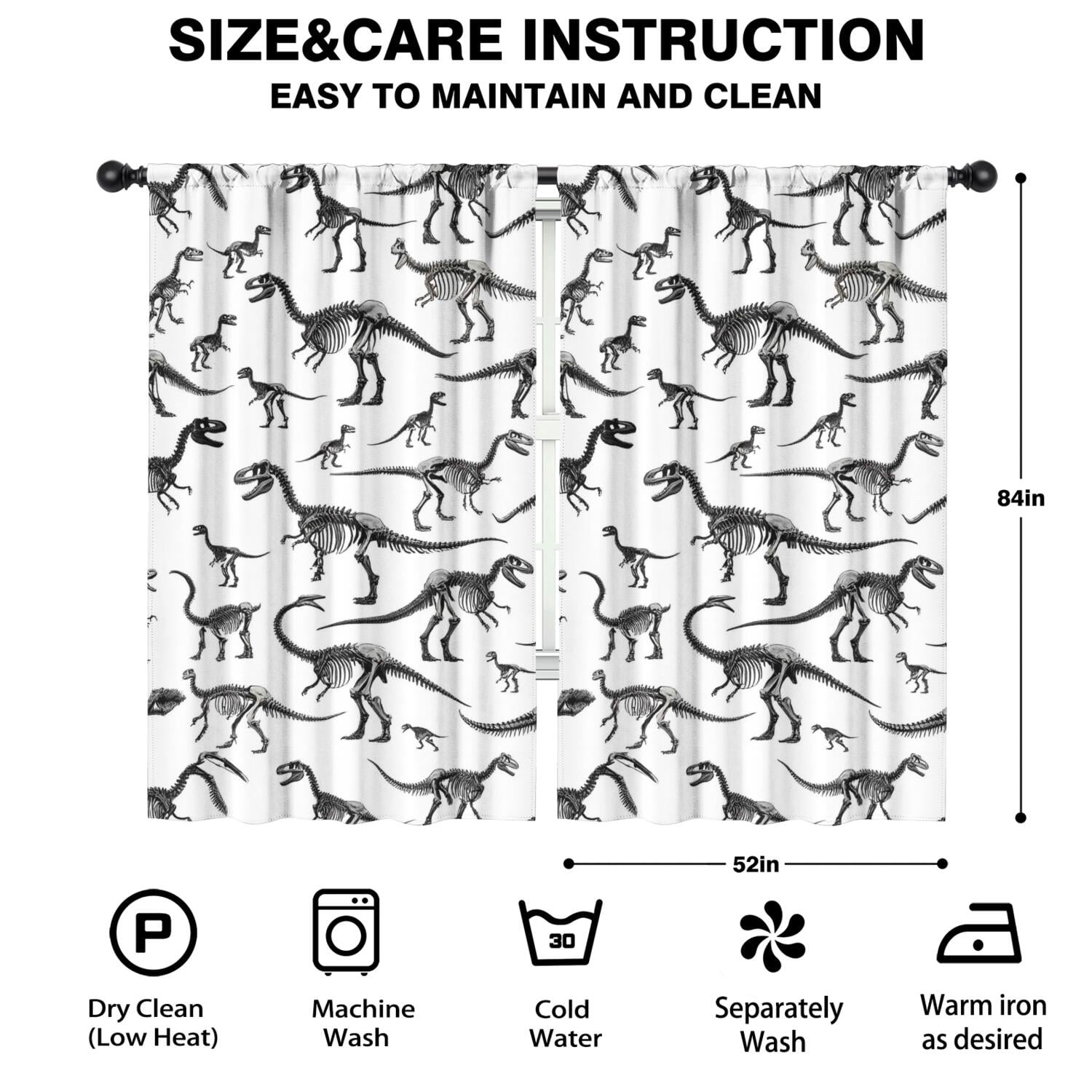 Blackout Kids Curtains,Cute Dinosaur Pattern Childrens Insulated Curtains Set Of 2,Bedroom Essentials,Toddler Room Decor 52x84in(132x213cm)