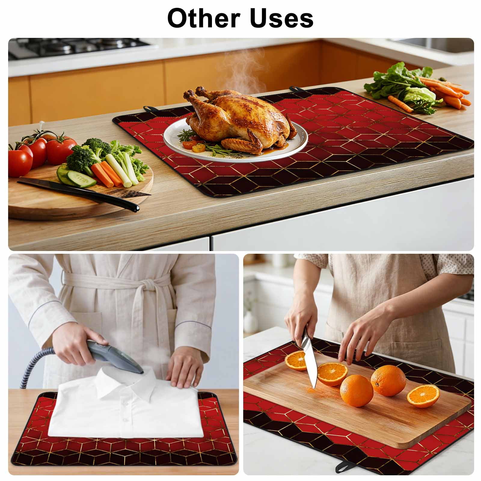 Ombre Red Geometric Stove Top Cover for Electric Stove, Heat-proof & Non Slip Glass Top Stove Cover Protector, Modern Abstract Art Kitchen Flat Cooktop Rubber Mat 24x21 Inches