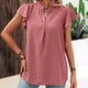 thumbnail image 4 of Blusa De Manga Corta Camiseta informal para mujer con cuello en V y volantes ligera para mujer de ajuste relajado (rosa XL) Ygjytge para Mujer Rosa T XXL, 4 of 7