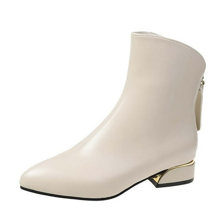 

Rdeuod Shoes For Women Dressy Low Heel Autumn Fashion Ladies Pointed Toe Short Heels Back Zipper Leather Dress