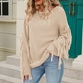 thumbnail image 6 of Clearance under $5 JINMGG 2023 Fall Winter Plus Size Sweaters for Women Clearance,Women's Solid Round Neck Top Long Sleeved Sweater Tassel Sweater Round Neck Sweater, 6 of 6