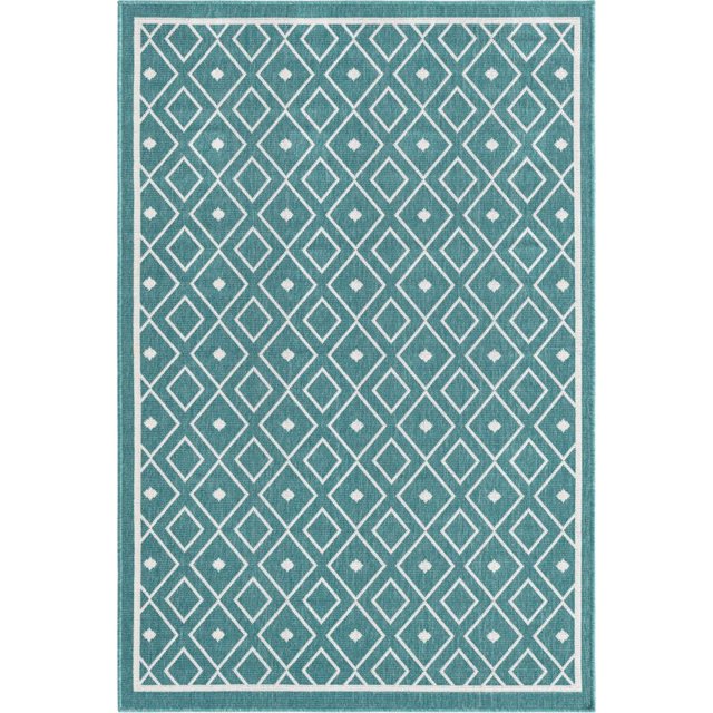 Unique Loom Outdoor Trellis Flatweave Rug 4' x 6' Rectangle Teal/Ivory