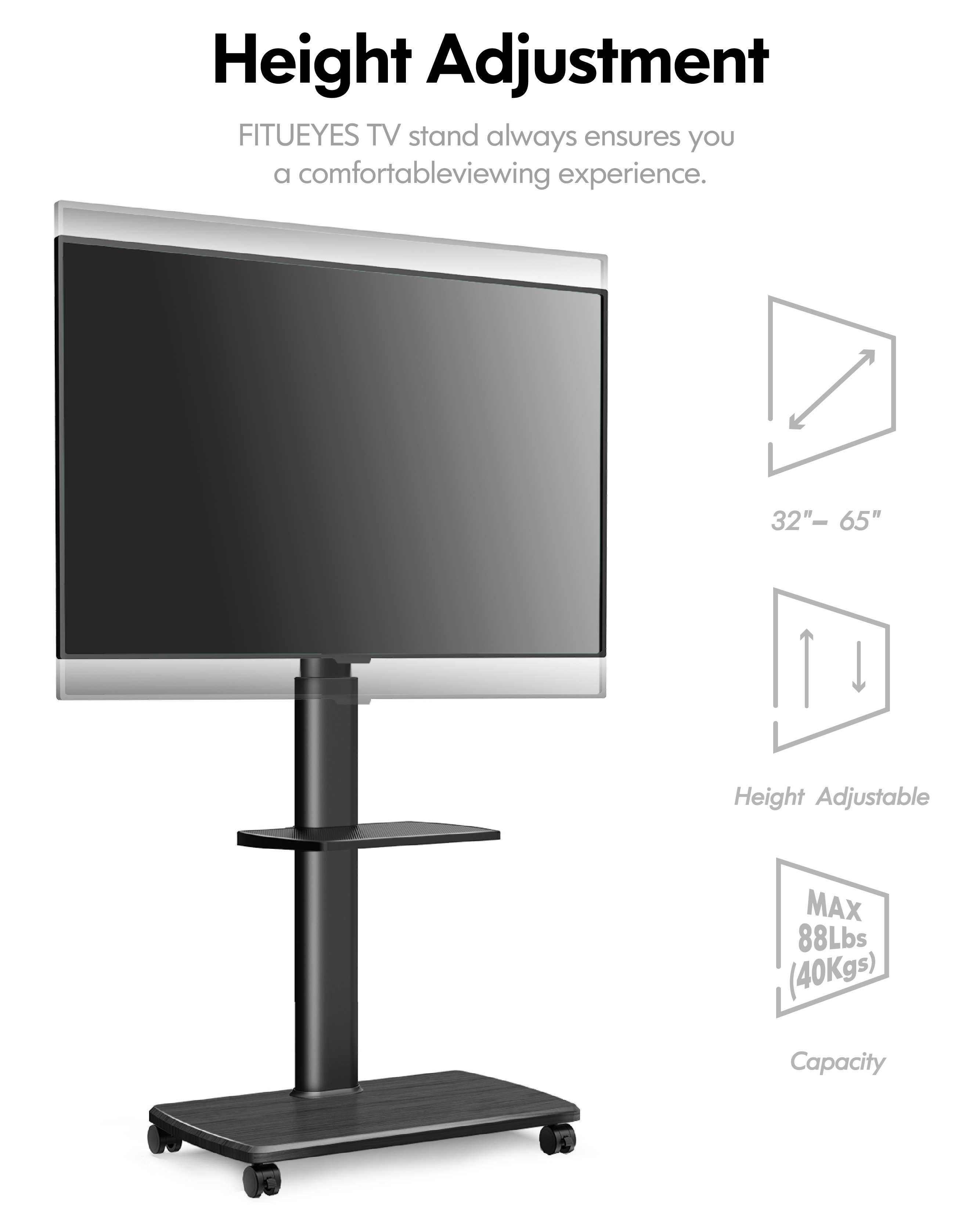 FITUEYES Rolling TV Cart with Swivel Mount for 32–65" TVs photo 7