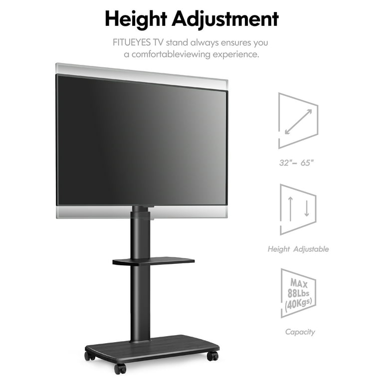 FITUEYES Rolling TV Cart Mobile TV Stand with Lockable Wheels for 32 65 inch Flat Screen TVs