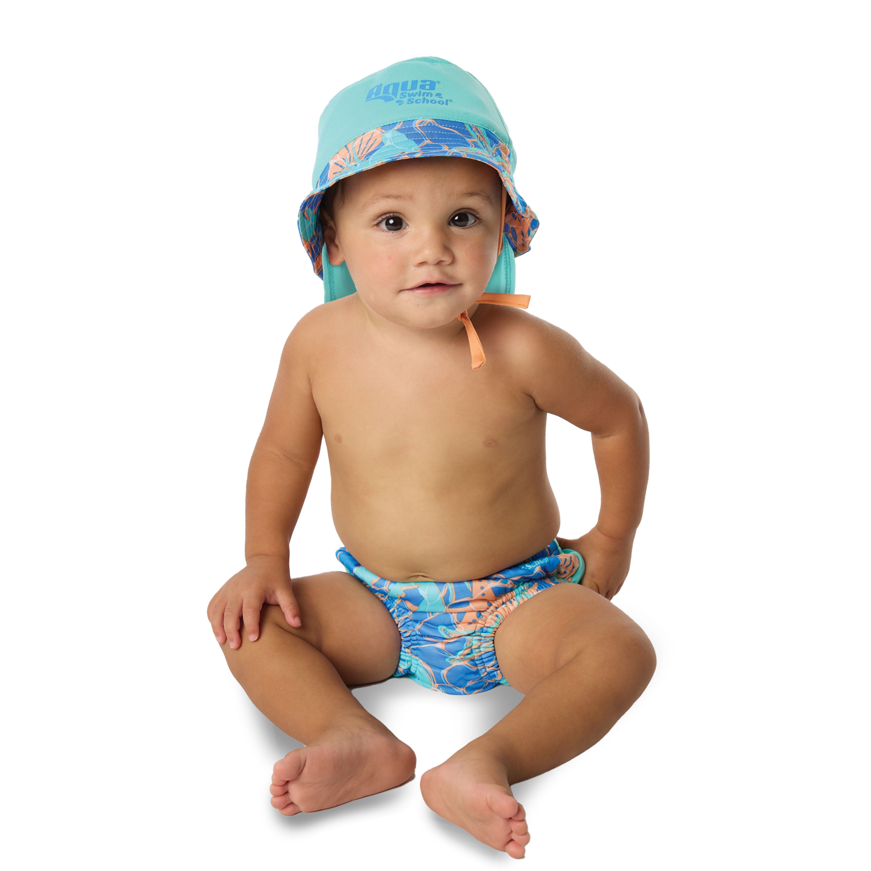(2 pack) Aqua SwimSchool Sunshade Bucket Hat with Sun Shield for Infants, Blue, Unisex