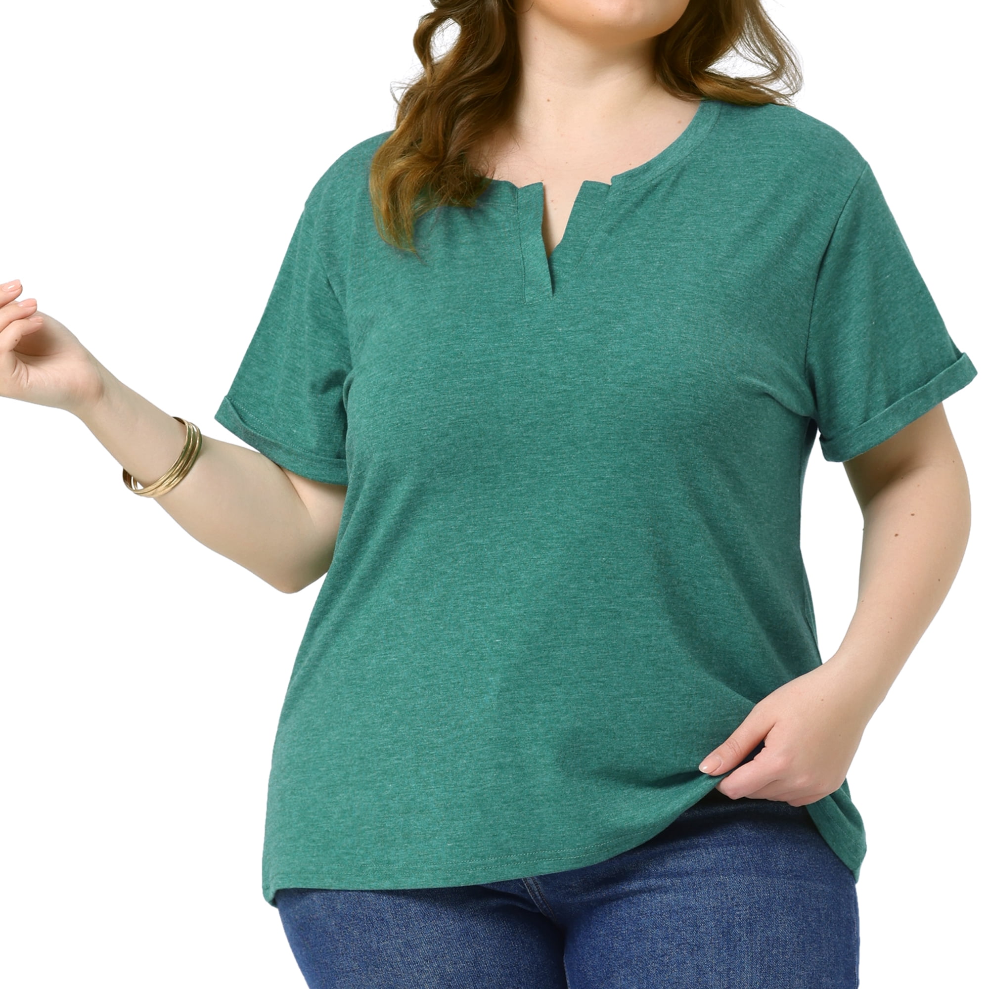 DARING DIVA Women's Plus Short Sleeve V Neck Summer Tees Green 2X