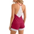 thumbnail image 4 of LIZUOJUN Pajama Sets For Women 2 Piece Ribbed Knit Camisole Top Shorts Set V Neck Lace Trim Hem Detail Soft Stretchy Breathable Lightweight Loungewear - 2XL, 4 of 9