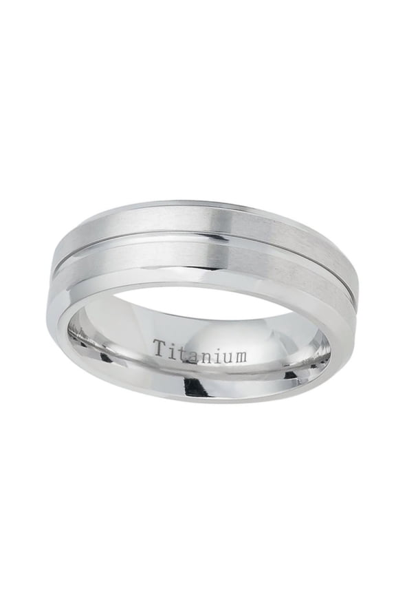 Men Women Titanium Wedding Band Ring 7mm White Domed Brushed Center Step Edge Ring