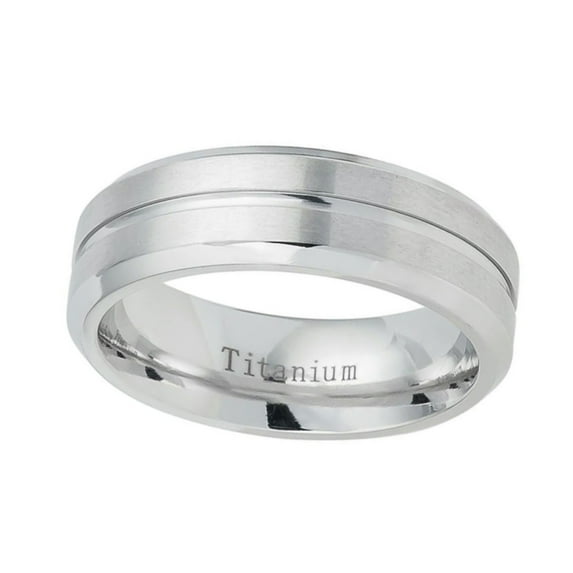 Men Women Titanium Wedding Band Ring 7mm White Domed Brushed Center Step Edge Ring
