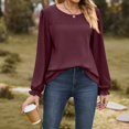 thumbnail image 2 of WREESH Womens Fashion Dressy Shirts Solid Color Knit Round Neck Long Sleeved Hollowed Out Patchwork Loose T-Shirt Pullover Wine, 2 of 4