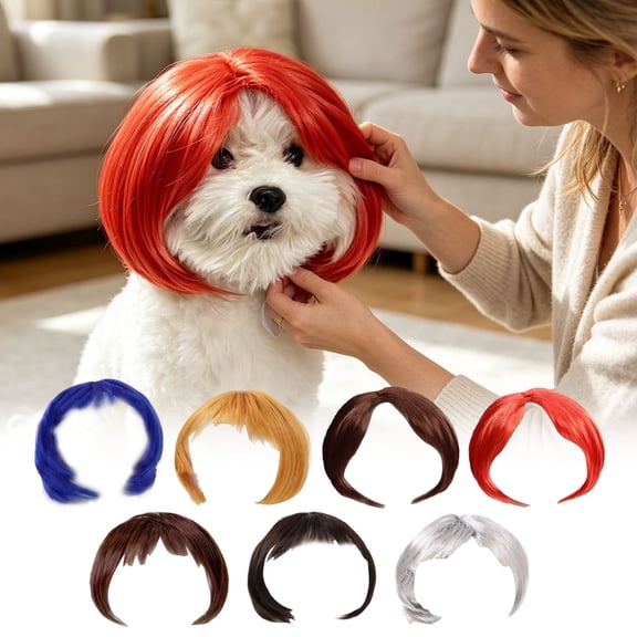 Cute Straight Bob Style Pet Synthetic Wig Comfort Fixed Elastic Dog Head Cover Holiday Seasonal Outfit Accessory For Indoor Daily Pet Styling Home Interior Decor Matching Supply