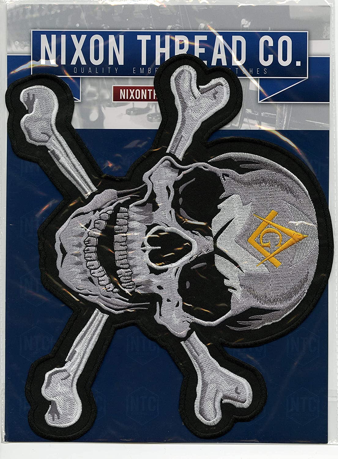 Masonic Skull & Crossbones | Large Motorcycle Center Back Patch Embroidered Iron On - by Nixon Thread Co. (10.5")
