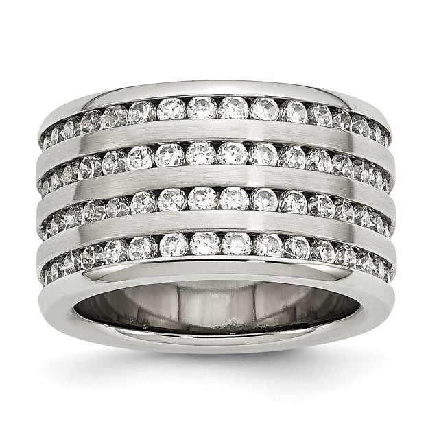 Stainless Steel Multirow 13mm Cubic Zirconia Cz Ring