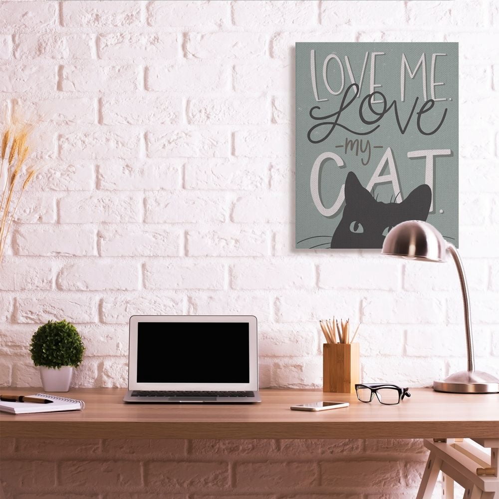 Stupell Industries Love Me Love My Cat Phrase Black Cat Green Quote Canvas Wall Art Design by Gigi Louise, 30" x 40"