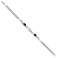 thumbnail image 3 of 925 Silver and 10K Yellow Gold Sky Blue Aquamarine and Blue Created Sapphire and White Lab Grown Diamond Bracelet for Women (2.01 Cttw, Gemstone March Birthstone, Oval, Wheat Chain, 6.5 inches), 3 of 5