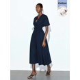 thumbnail image 3 of Blue V-Neck Wrap Maxi Dress With Tie Waist And Kimono Sleeves, 3 of 9