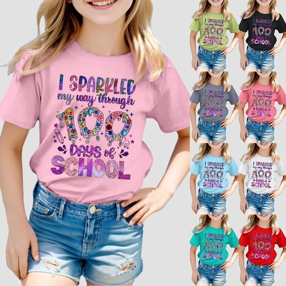 ibiyuan 100 Days Of School Shirt Girls Toddler Boys Little Kids Short Sleeve Print Funny Graphic Celebration Top