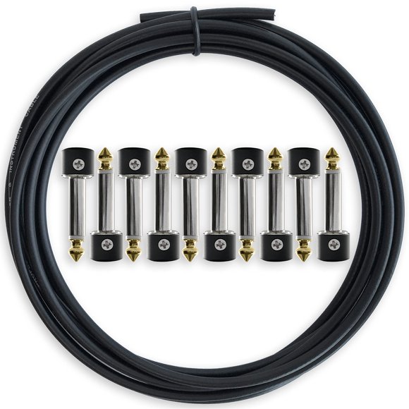 Crosby Solderless Pedalboard Cable Kit - No Cable Stripping Required, 3 Metres of Cable & 10 Gold Tip Connectors with Magnetic Screws & Scr