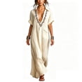 thumbnail image 2 of Sokhug Women's Maxi Shirt Summer Dresses Turn Down Collared Short Sleeve Embroidered Loose Tunic Dress with Pockets, 2 of 6