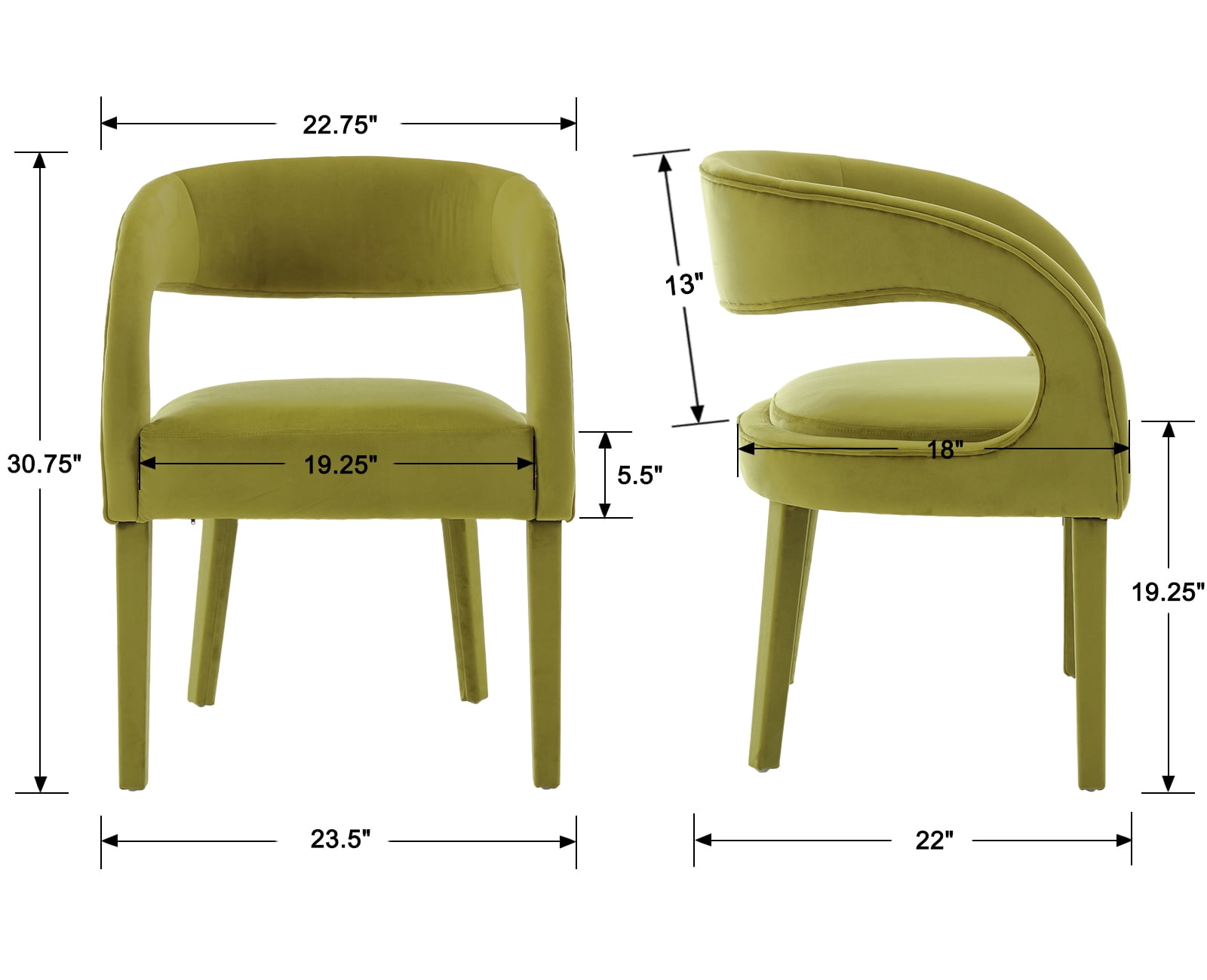 Guyou Modern Dining Chairs Set of 2, Velvet Upholstered Barrel Kitchen Chairs with Open Back, Lovely Dresser Chair, Comfy Dining Side Chairs for Dining Room Bedroom Living Room, Green