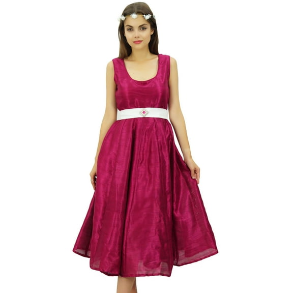 Bimba Women's Elegant Midi Prom Dress Round-Neck Bridesmaid Dresses