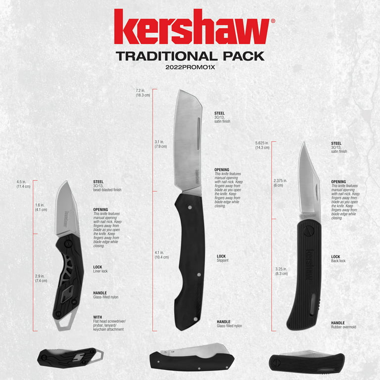 Kershaw Holiday Knife Set, 3 Piece Traditional Knives Gift Set
