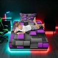 thumbnail image 5 of Manfei 3D Geometric Cubes Twin Sheets, Gray Purple Checkered Bedding, Black Reversible 3pcs1 Flat Sheet + 1 Fitted Sheet + 1 Pillowcase, 5 of 6