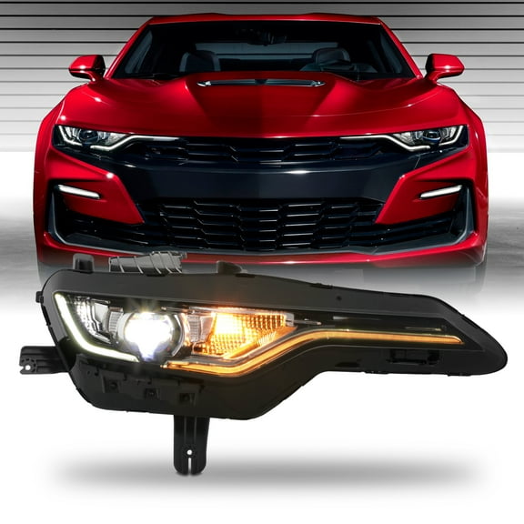 AKKON - Fit 2019-2024 Chevy Camaro [Full LED] w/DRL Switchback Headlight Headlamp Passenger Right Side Enhanced Fitment in Chrome Housing Replacement