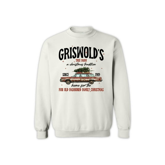 Christmas Tree Farm Sweatshirt for Women & Men, Fun Old Fashioned Family Holiday Graphic Crewneck - White