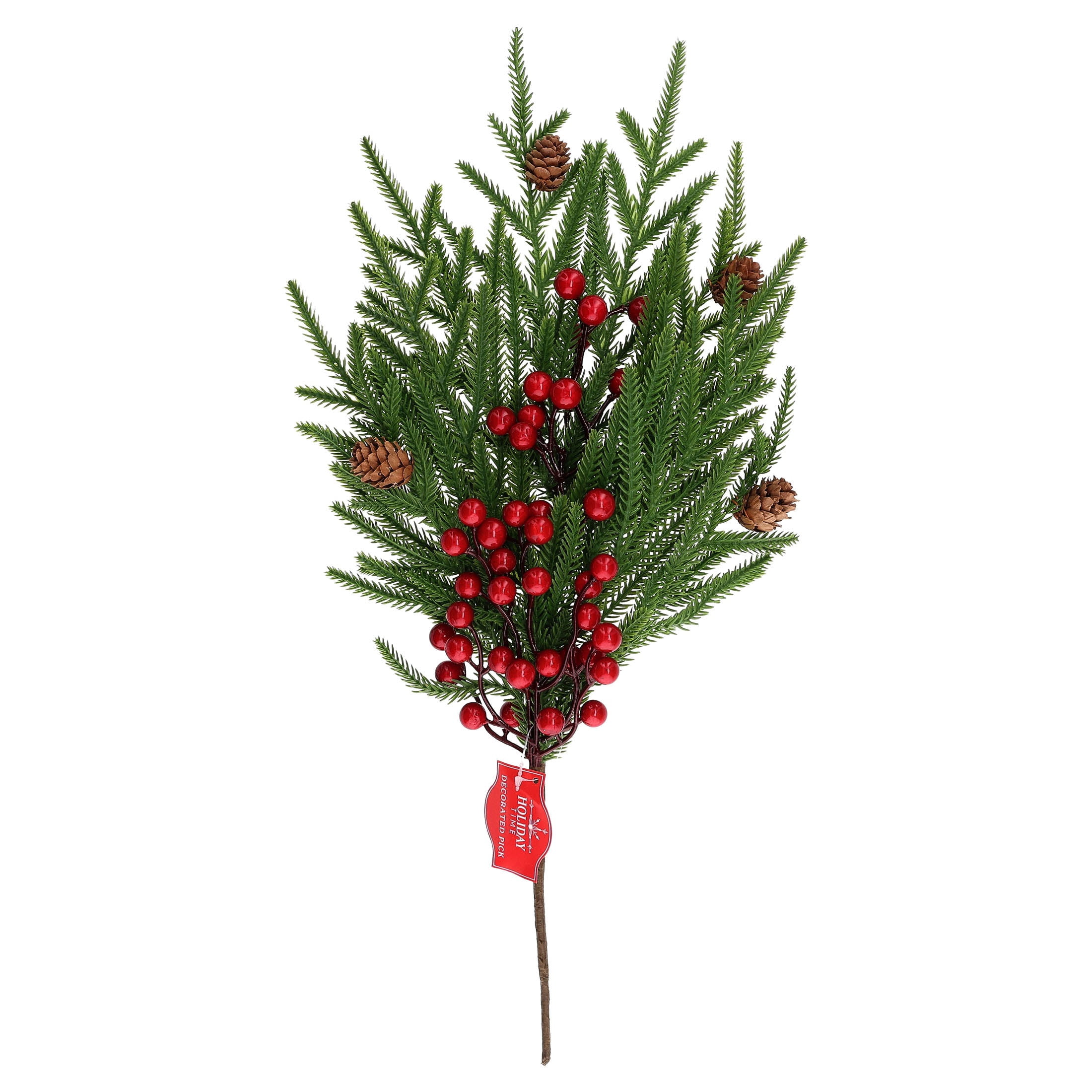 Greenery with Red Berries Decorative Christmas Pick, 18", by Holiday Time