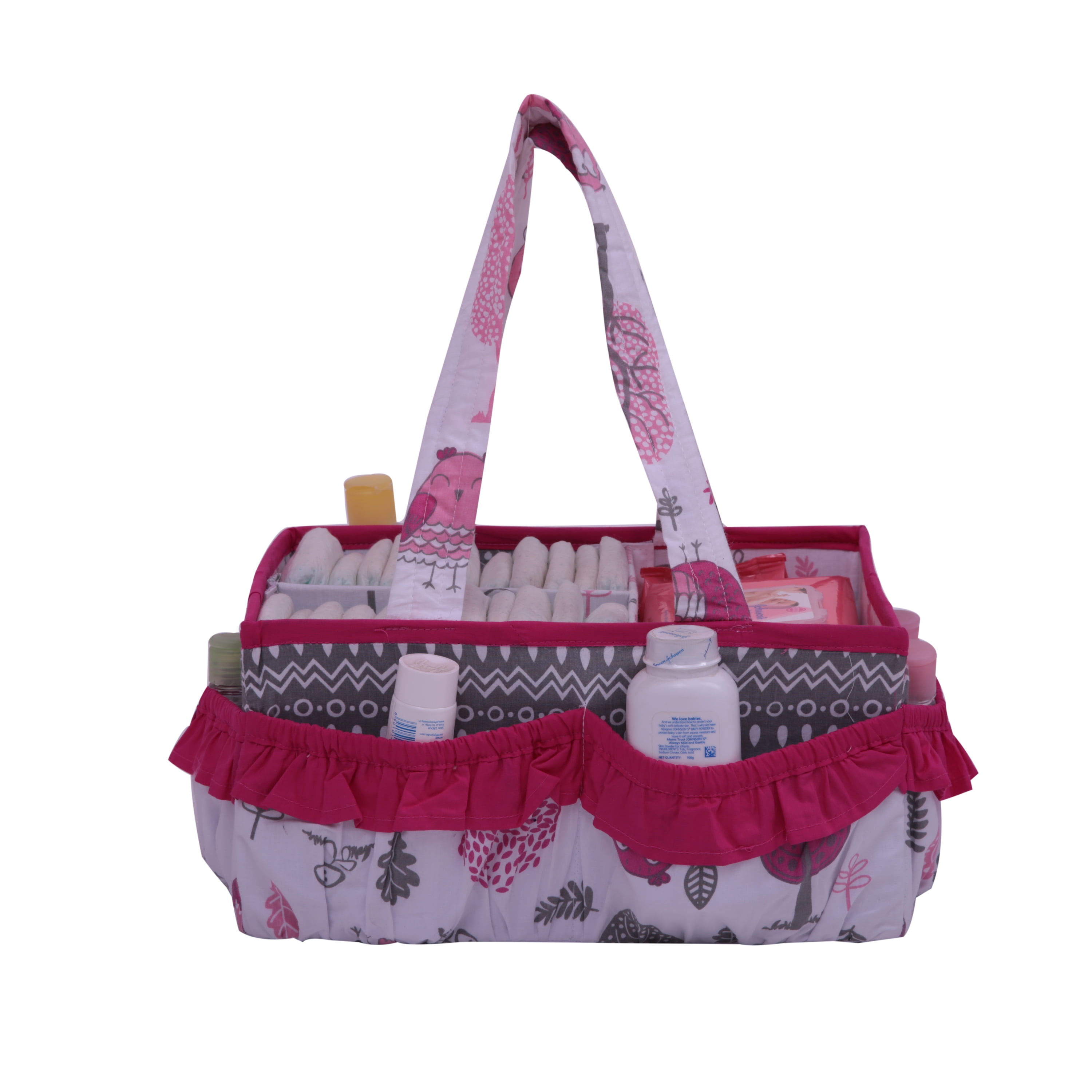 Bacati - Large Storage Tote Owls in the Woods Pink/Grey