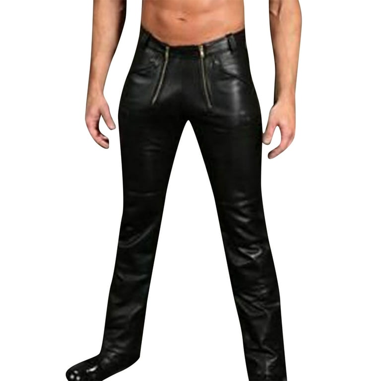 WANYNG pants for men Men's Fashion Casual Large Size Zipper Leather Pants  Leather Pants Trousers Casual Black XL 