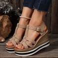 thumbnail image 2 of Platform Wedge Gladiator Sandals for Women 2025 Summer Stylish Ultra Chunky High Heels Dress Sandals Brown, 2 of 6