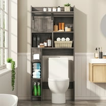 Over The Toilet Storage Cabinet, Farmhouse Storage Cabinet Over Toilet with Sliding Door & Toilet Paper Holder Stand，Home Space-Saving Toilet Rack, Black