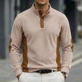 thumbnail image 1 of Ceisia Men's Loose Fit Long Sleeve Henley Shirts with Color Block Patchwork, Stretch Cotton Blend Stand Collar Casual Tops Gifts, 1 of 8