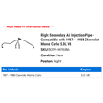 thumbnail image 2 of Right Secondary Air Injection Line - Compatible with 1987 - 1988 Chevy Monte Carlo 5.0L V8, 2 of 2