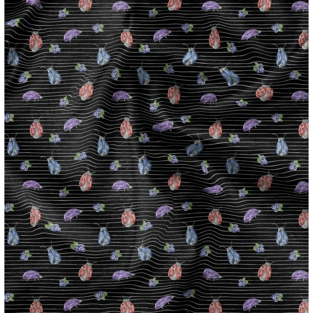 Soimoi Black Cotton Duck Fabric Insect Print Fabric by The Yard 42 Inch Wide