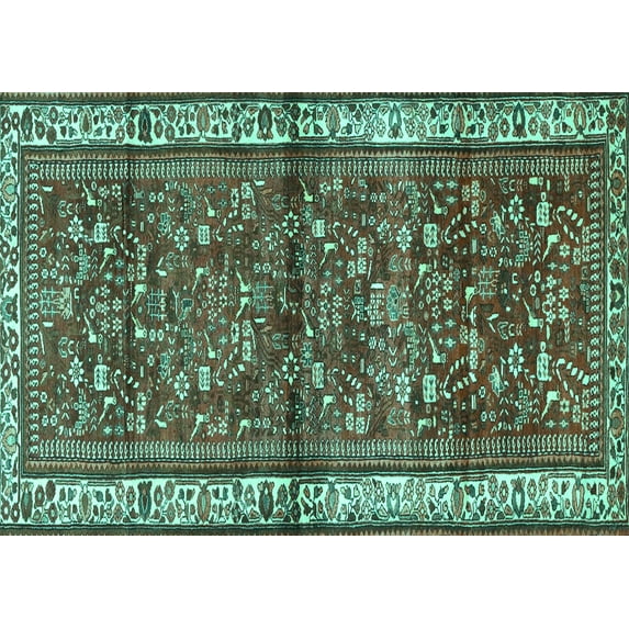 Ahgly Company Indoor Rectangle Persian Turquoise Blue Traditional Area Rugs, 8' x 10'