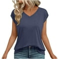thumbnail image 6 of Ashirexll Tops for Women Trendy, Short Sleeve Shirts for Women, Summer Casual Solid Color V-Neck Slim Short Sleeve Top, 6 of 6