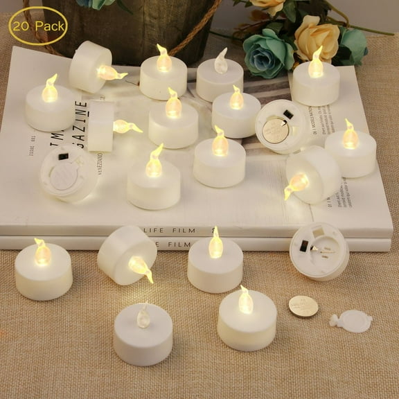 20 Pcs Tea Lights Flameless Candles Votive Fake Battery Operated Warm Yellow for Valentine Day Wedding Party Decorations