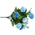 thumbnail image 3 of 10-branch Artificial Rose Bouquet Simulation Floral Decor Wedding Party Cloth Fake Flower, Blue, 3 of 10