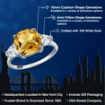 thumbnail image 2 of Gem Stone King 10K White Gold Yellow Citrine & White Moissanite Engagement Ring | 4.54 Cttw | Cushion 10MM | Trillion  5MM | Three Stone Wedding Engagement Anniversary Promise Ring for Women (Size 8), 2 of 6